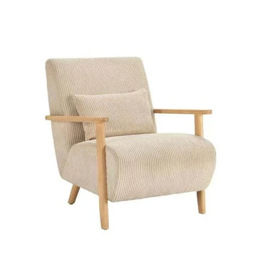 Butaca beige Einno-B con patas de nogal y cojín lumbar