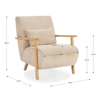 Butaca Einno-B beige con patas de nogal y cojín lumbar