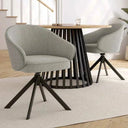 Butaca Verona tapizada con base giratoria y patas metálicas negras en colores mostaza, musgo, marrón y gris