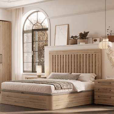 Cabecero cama Portofino Génova con lamas verticales y acabado en roble natural