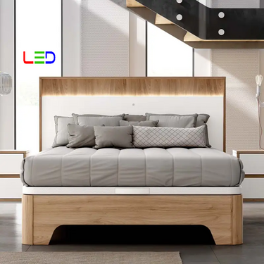 Cabecero LED matrimonio LUCCA mod. 5 con tira LED integrada en varios colores para dormitorio moderno.