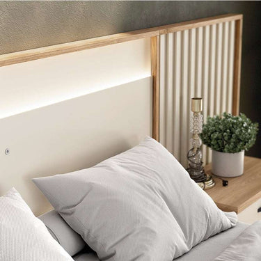 Cabecero LED matrimonio LUCCA mod.6 con palillería lateral y luz integrada para dormitorio moderno
