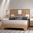Cabecero matrimonio LUCCA modelo 7 con diseño geométrico estilo Piet Mondrian, fabricado en tableros melamínicos resistentes.