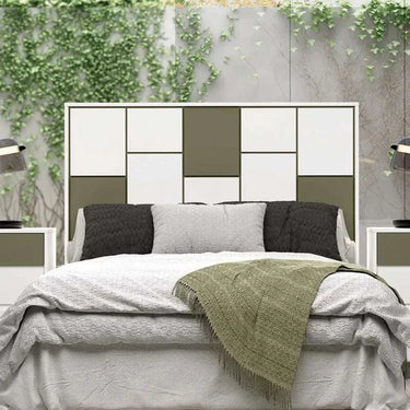 Cabecero matrimonio LUCCA modelo 7 con diseño geométrico inspirado en Piet Mondrian, fabricado en melamina resistente.