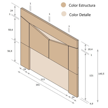 Cabecero matrimonio LUCCA mod. 13 en tablero melamínico resistente con diseño geométrico personalizable.