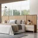 Cabecero de cama matrimonio LUCCA mod. 14 elegante y sobrio con palillería y acabado liso y listonado.