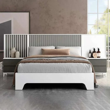Cabecero cama matrimonio LUCCA mod. 14 de diseño elegante con palillería y acabados lisos y listonados