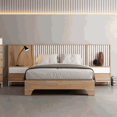 Cabecero cama matrimonio LUCCA mod. 14 diseño elegante con palillería y acabado liso para dormitorio moderno