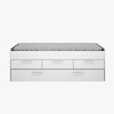 Cama Compacta juvenil blanca de tablero melamínico con cama nido supletoria y tres cajones frontales extraíbles.