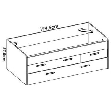 Cama Compacta juvenil blanca de tablero melamínico con cama nido y 3 cajones con ruedas unidireccionales.