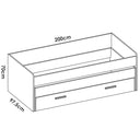 Cama Compacta juvenil blanca de tablero melamínico con cama supletoria y cajón inferior, medidas 200x97.5x70 cm.