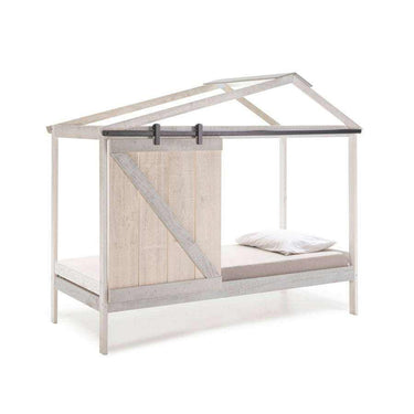 Cama montessori cabaña granero blanca de madera para dormitorio infantil