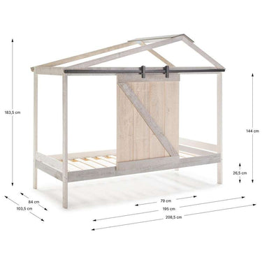 Cama montessori cabaña granero blanca de madera de pino para niños