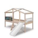 Cama montessori cabaña con tobogán blanco para dormitorio infantil