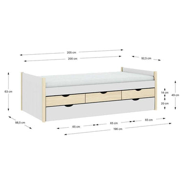 Cama nido compacta Aklav con cajón inferior y acabado natural