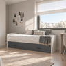 Cama nido VERONA blanca con cajón inferior gris grafito, acabado liso y tiradores integrados, con colchón superior.
