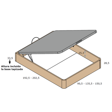Canapé base tapizada LUCCA mod. 1 con estructura y tapa personalizable en varios colores y medidas