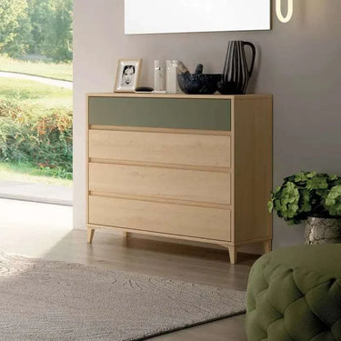 Cómoda LUCCA con 4 cajones y tirador uñero en madera melamínica resistente