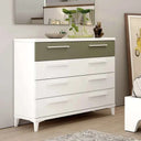 Cómoda LUCCA blanca y madera con 4 cajones y tiradores tradicionales