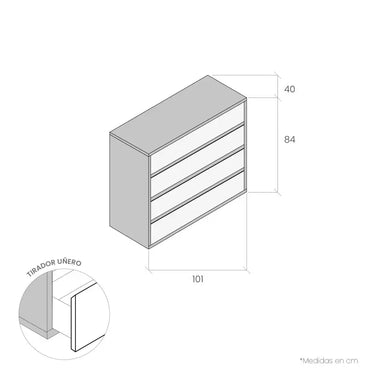 Cómoda 4 cajones LUCCA tirador Uñero