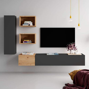 Composición de salón FLORENCIA 6 diseño moderno con mueble TV flotante y almacenamiento funcional en ambiente elegante