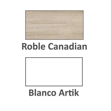 Dormitorio juvenil KEI con cabecero colgado y mesita de noche dos cajones Roble Canadian y Blanco Artik