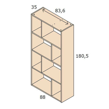 Estantería ASTI de 8 huecos en melamina resistente de varios colores