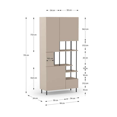 estantería box con puertas 5 compartimentos patas metal negro