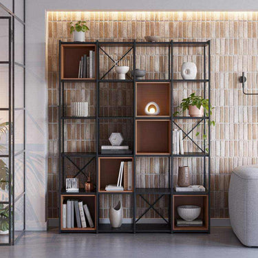 Estantería librería modular Ayna 140 estructura metálica y compartimentos crema