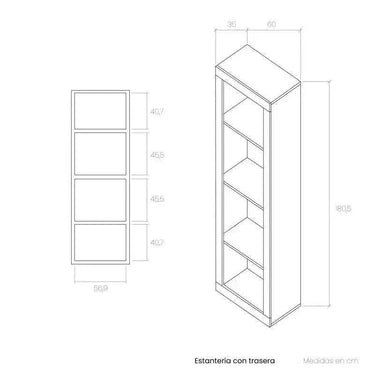 Estantería librería ASTI con 4 huecos abiertos y trasera personalizable