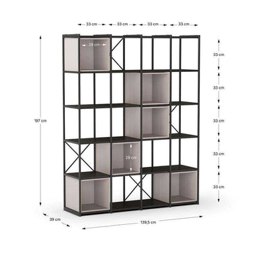 Estantería librería modular Ayna 140 estructura metálica y melamina