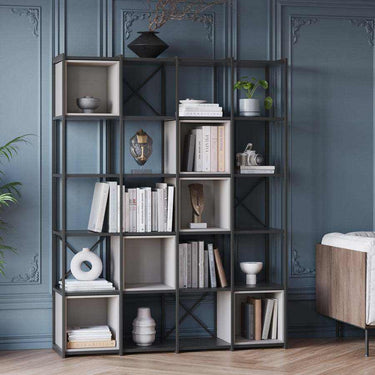 Estantería librería modular metálica Ayna 140 en colores crema, terracota y verde