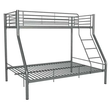 Litera doble con cama matrimonio inferior y cama individual superior blanca y gris