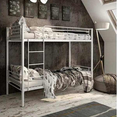 Litera metálica LEURET blanca y gris con 2 camas de 90x190 cm