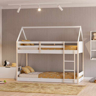 Litera montessori romantica blanca para dos niños con diseño funcional