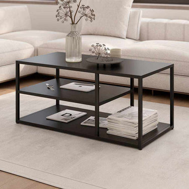 Mesa centro rectangular Ainatit en colores negro y blanco con estructura metálica