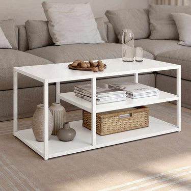 Mesa centro rectangular AINATIT en negro y blanco con estructura metálica