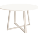 Mesa de comedor redonda fija LUGANO con patas metálicas y sobre biselado
