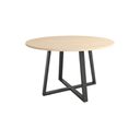 Mesa de comedor redonda fija Lugano con patas metálicas y sobre biselado
