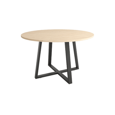 Mesa de comedor redonda fija Lugano con patas metálicas y sobre biselado