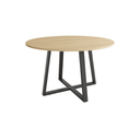 Mesa de comedor redonda fija Lugano con patas metálicas y sobre biselado