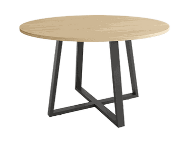 Mesa de comedor redonda fija LUGANO con patas metálicas y sobre biselado