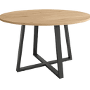 Mesa de comedor redonda fija Lugano con patas metálicas y sobre biselado