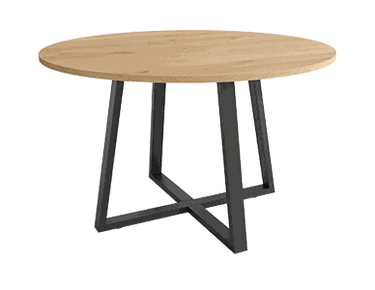 Mesa de comedor redonda fija Lugano con patas metálicas y sobre biselado