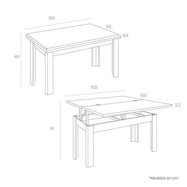 Mesa Centro Elevable Convertible Pata L mod. LIANA