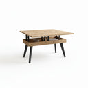 Mesa elevable convertible RENATA con sobre tipo libro y patas metálicas en salón moderno