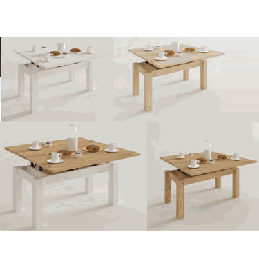 Mesa de centro elevable convertible CHIARA con patas cuadradas y espacio de almacenaje interior