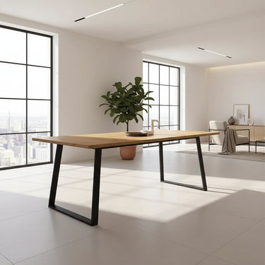Mesa de comedor extensible modelo ALESSANDRA con diseño moderno y estructura metálica, fabricada en España.