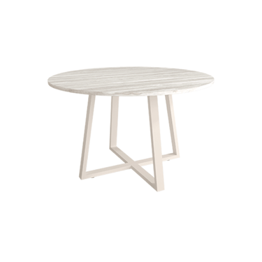 Mesa de comedor redonda fija Lugano con patas metálicas y sobre biselado