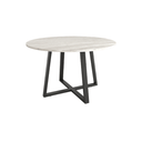 Mesa de comedor redonda fija Lugano con patas metálicas y sobre biselado